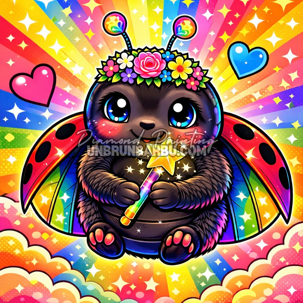 diamond painting coccinelle baguette magique 70x70 cm illustration coloree kawaii