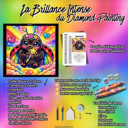 kit diamond painting coccinelle baguette magique 70x70 cm complet avec diamants et accessoires