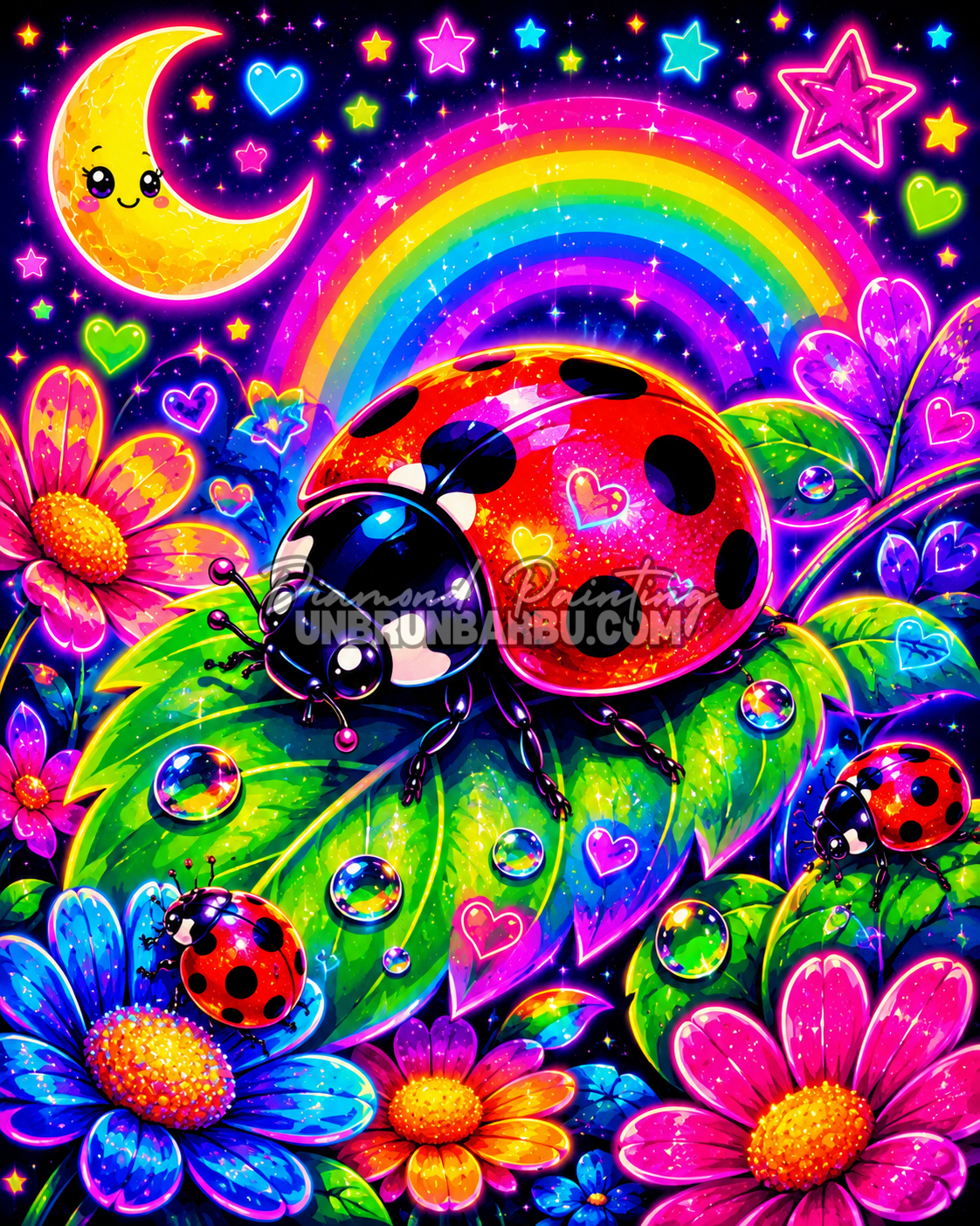 diamond painting coccinelle de la nuit magique 70x90 coccinelle kawaii sous arc en ciel