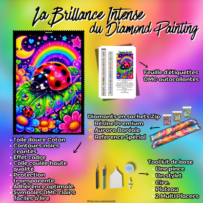 diamond painting coccinelle de la nuit magique 70x90 kit complet avec accessoires
