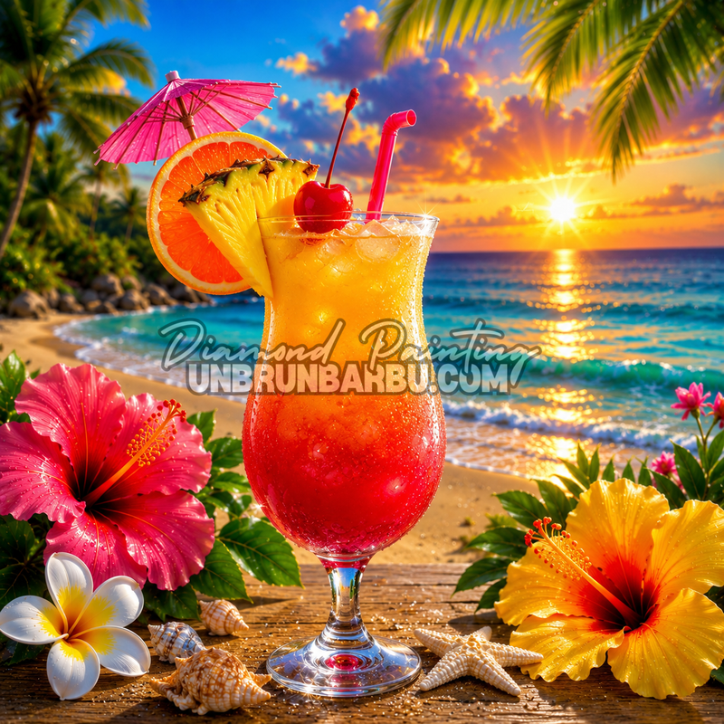 diamond painting cocktail tropical saveur des iles 90x90 illustration