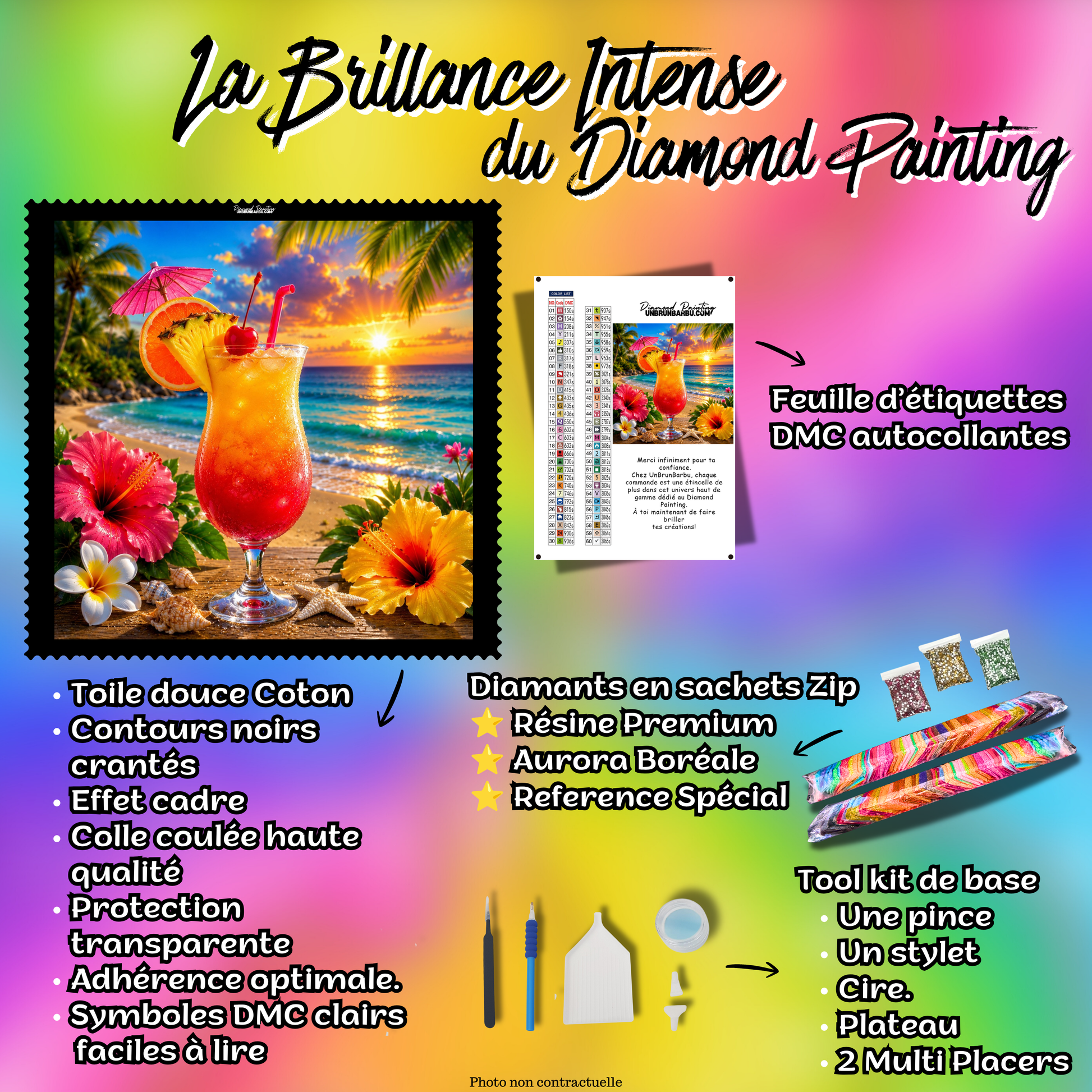 diamond painting cocktail tropical saveur des iles 90x90 kit complet