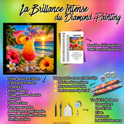 diamond painting cocktail tropical saveur des iles 90x90 kit complet