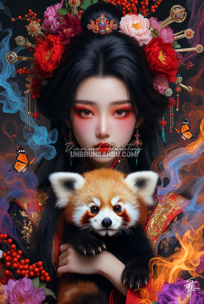 diamond painting deesse et son panda roux 80x120 illustration principale