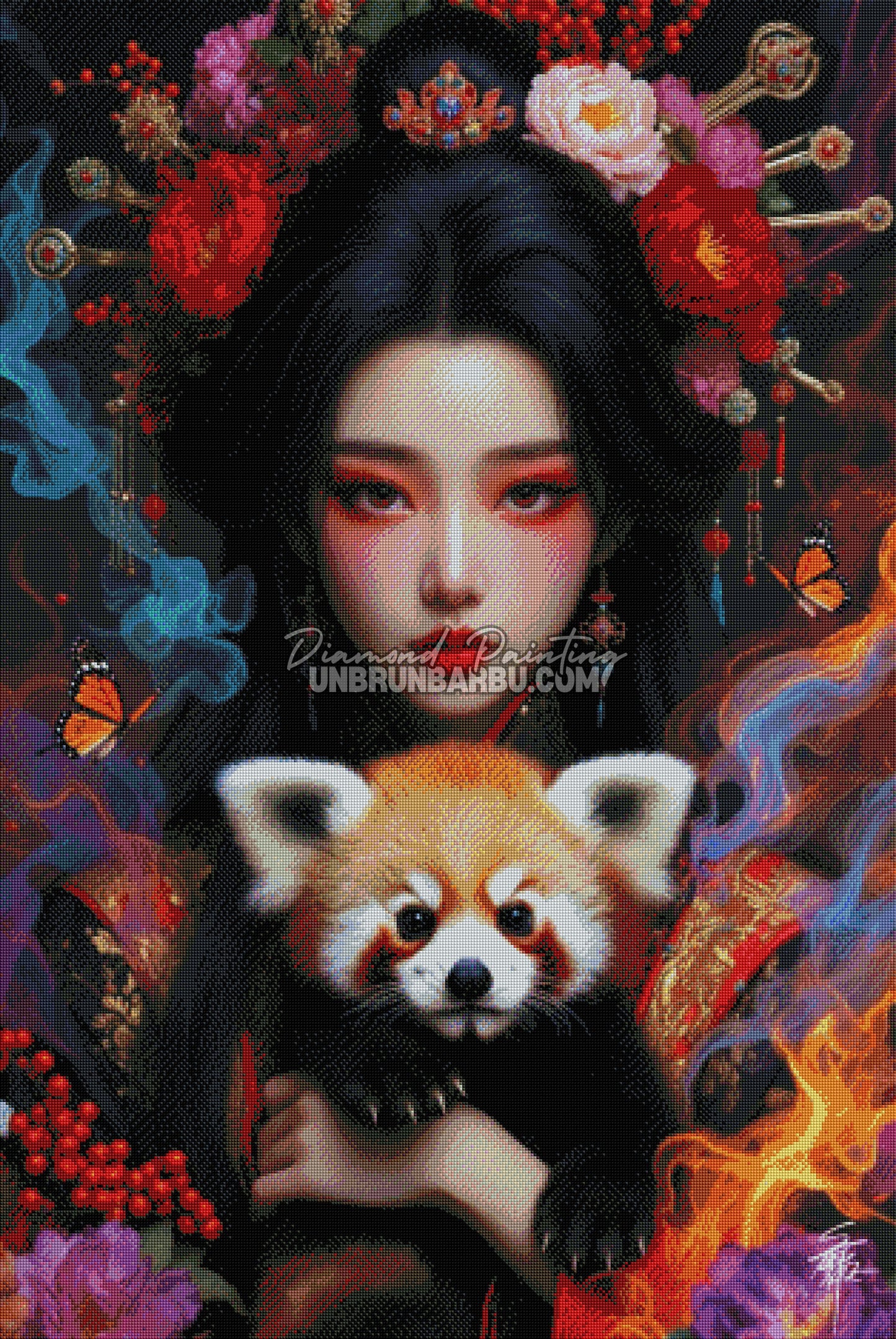 diamond painting deesse et son panda roux 80x120 rendu diamante
