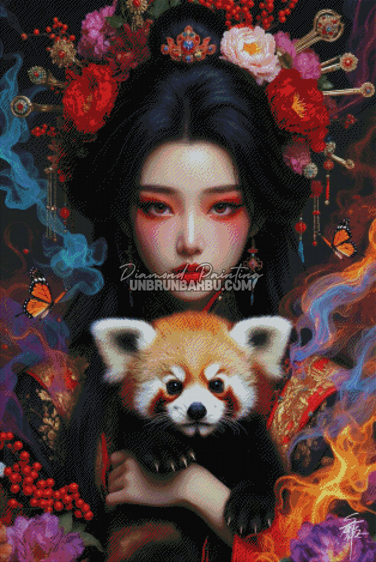 diamond painting deesse et son panda roux 80x120 rendu diamante