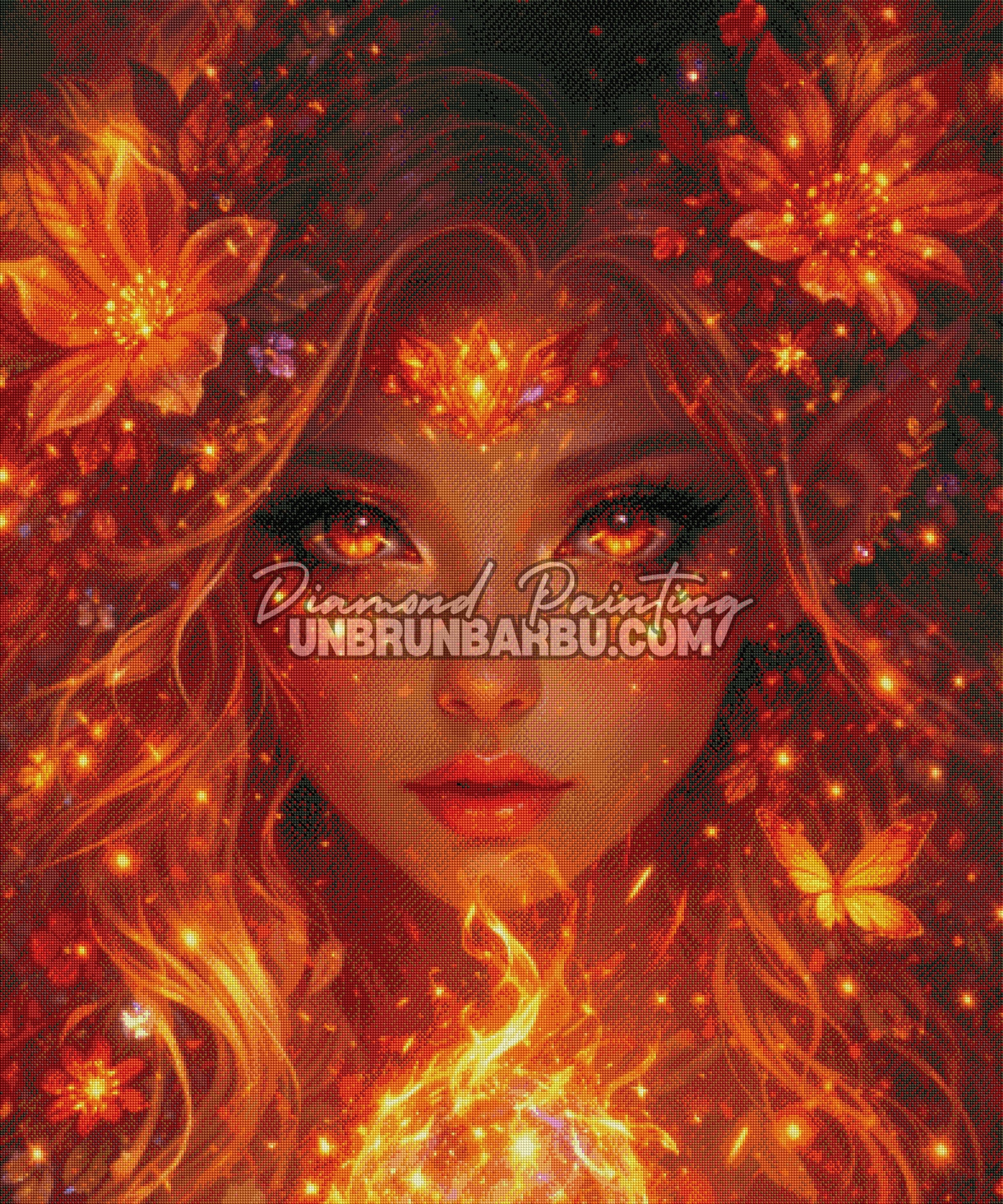 rendu diamond painting deesse feu diamants lumineux