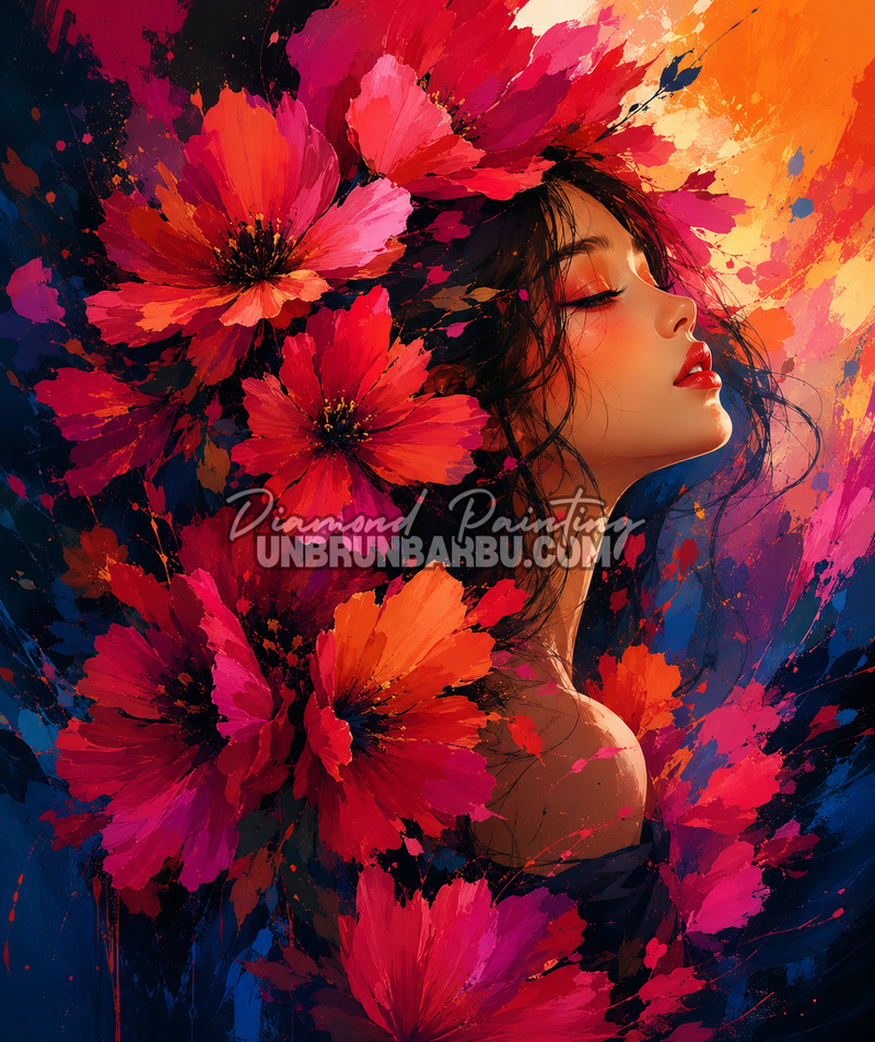 diamond painting deesse fleur de passion 80x95 cm illustration portrait floral rouge