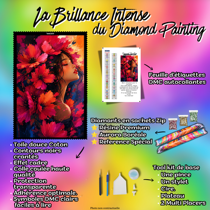 kit diamond painting deesse fleur de passion 80x95 cm contenu complet premium
