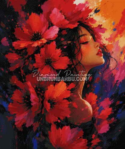 diamond painting deesse fleur de passion 80x95 cm rendu diamante portrait floral