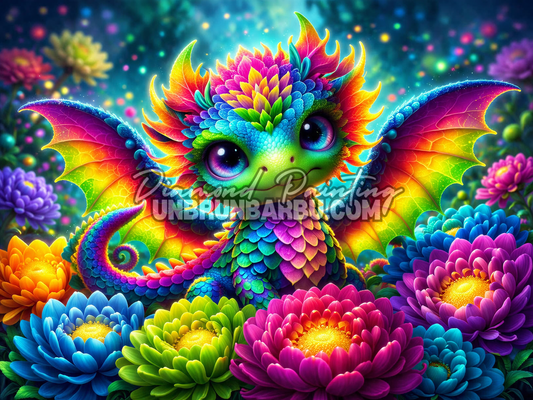 illustration diamond painting dragon arc en ciel coloré