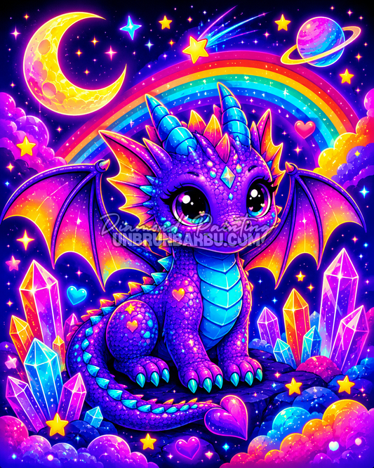 diamond painting dragon feerie des cristaux 60x75 dragon kawaii violet et cristaux magiques