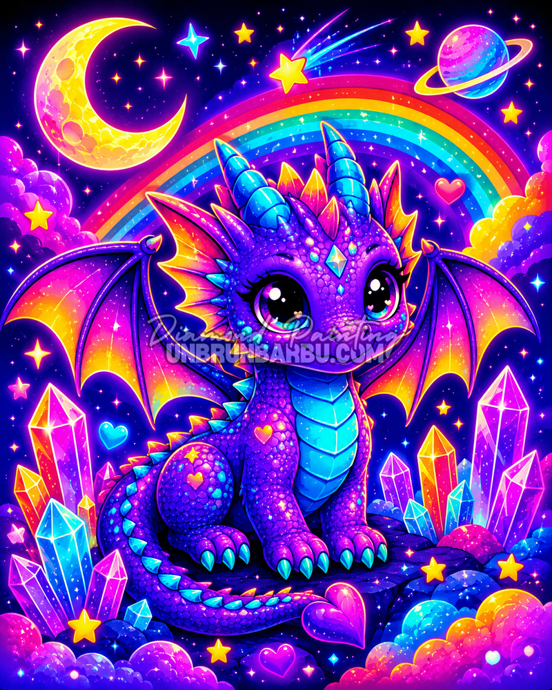 diamond painting dragon feerie des cristaux 60x75 dragon kawaii violet et cristaux magiques