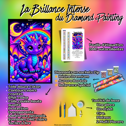 diamond painting dragon feerie des cristaux 60x75 kit complet avec accessoires
