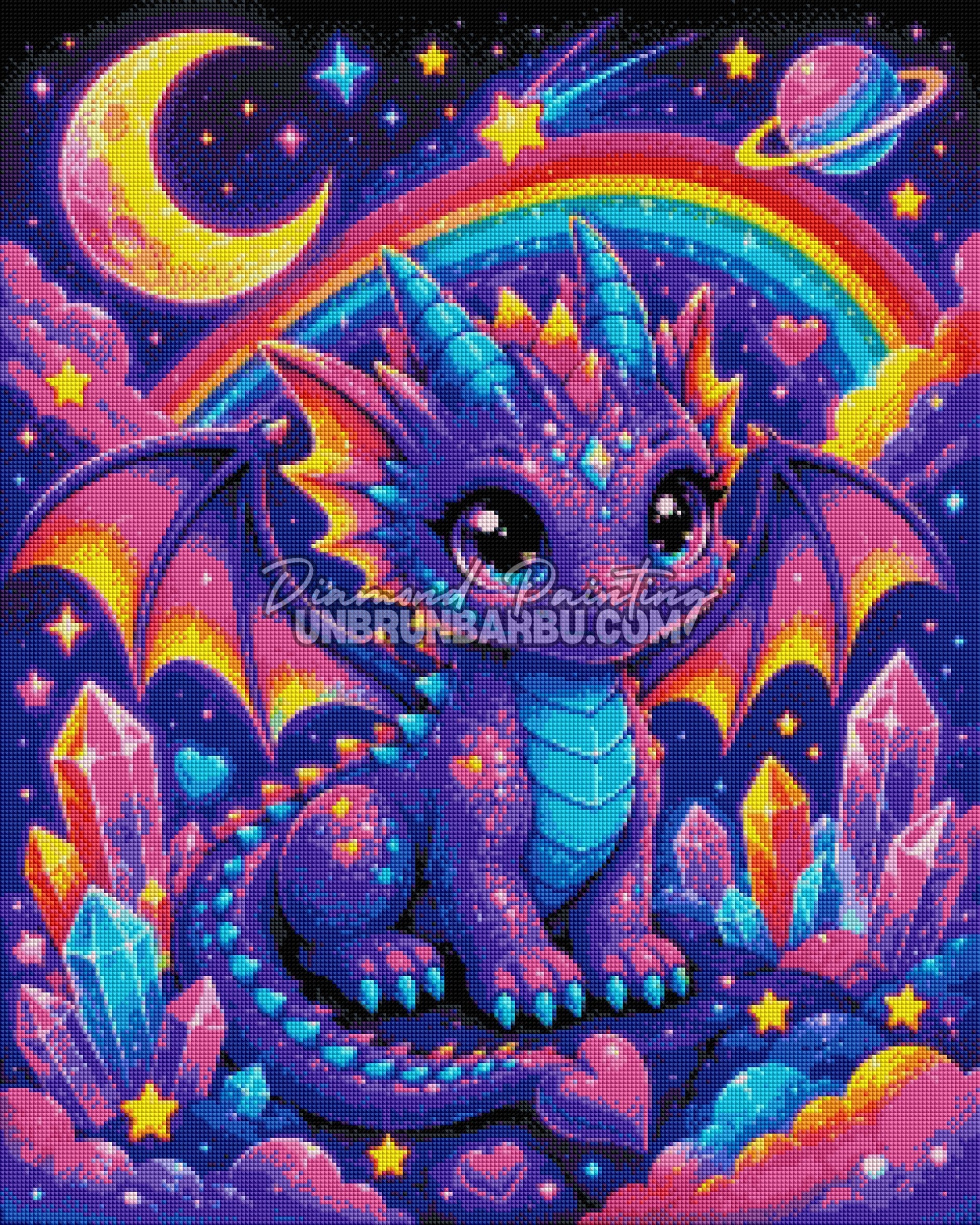 diamond painting dragon feerie des cristaux 60x75 rendu diamante detaille