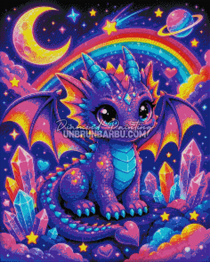 diamond painting dragon feerie des cristaux 60x75 rendu diamante detaille