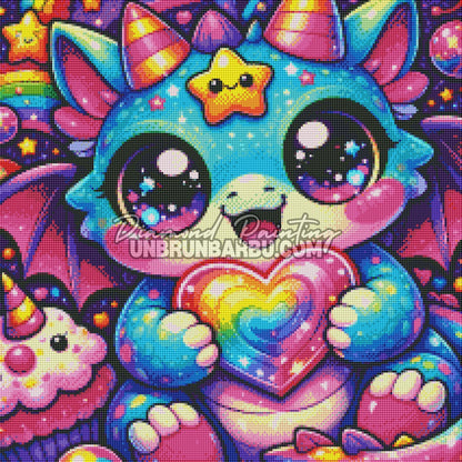 rendu diamond painting dragon kawaii arc en ciel diamant rond