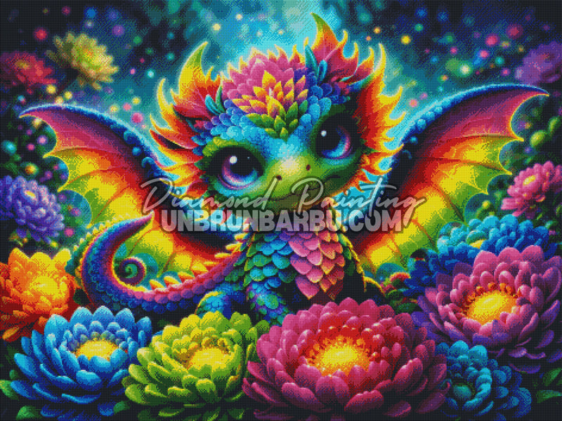 rendu diamond painting dragon effet diamants lumineux