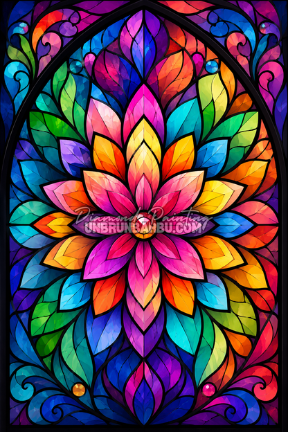 diamond painting eclat de vitrail 50x75 cm illustration fleur coloree vitrail