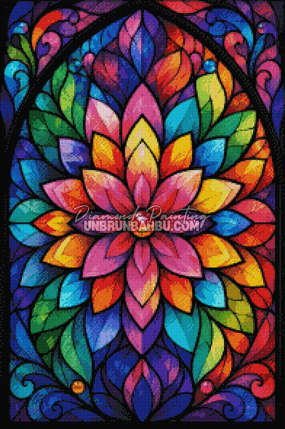diamond painting eclat de vitrail 50x75 cm rendu diamante fleur vitrail coloree
