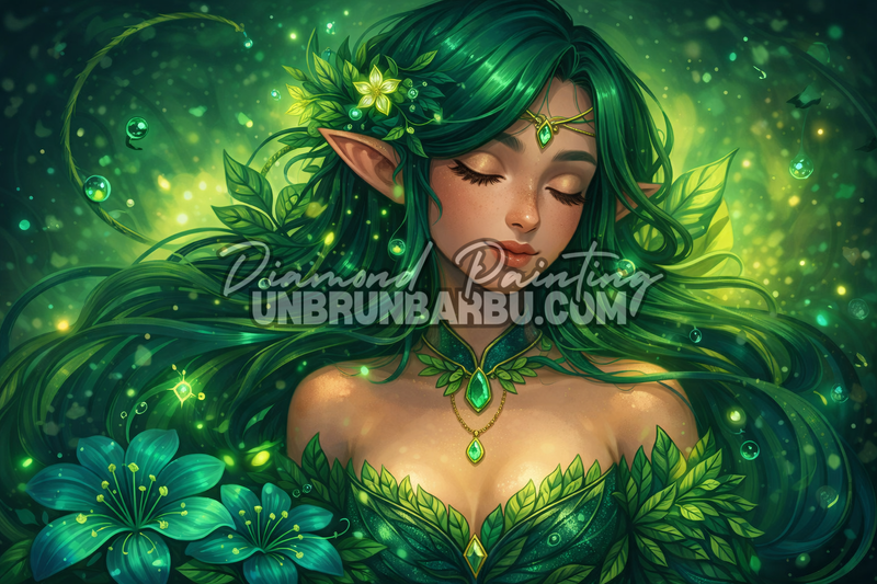 illustration diamond painting elfe clairiere magique