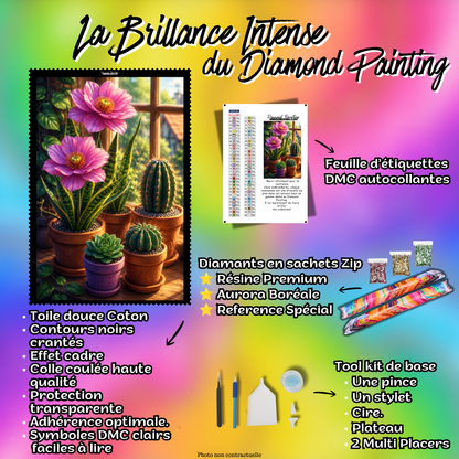 diamond painting entre cactus et fleurs 60x90 kit complet