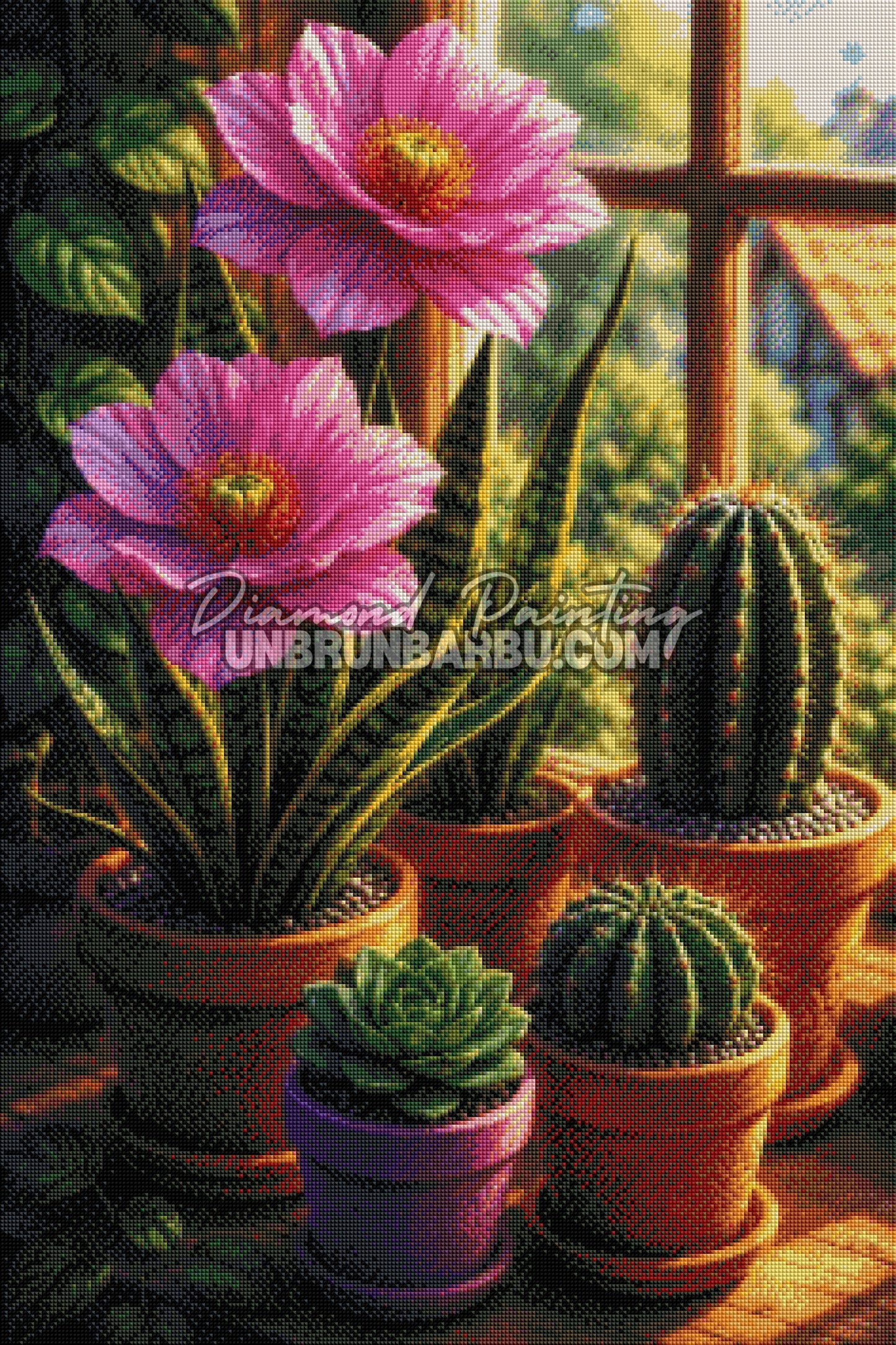 diamond painting entre cactus et fleurs 60x90 rendu diamante