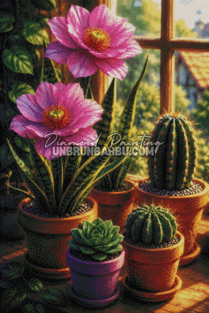 diamond painting entre cactus et fleurs 60x90 rendu diamante