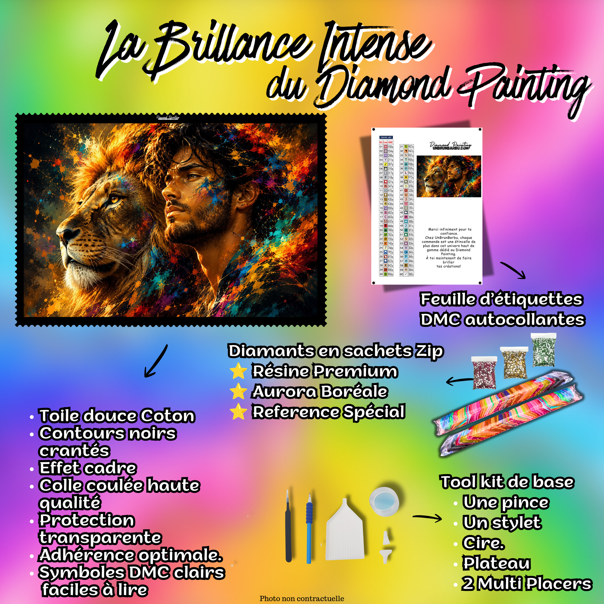 kit diamond painting entre homme et lion 120x90 cm contenu complet premium