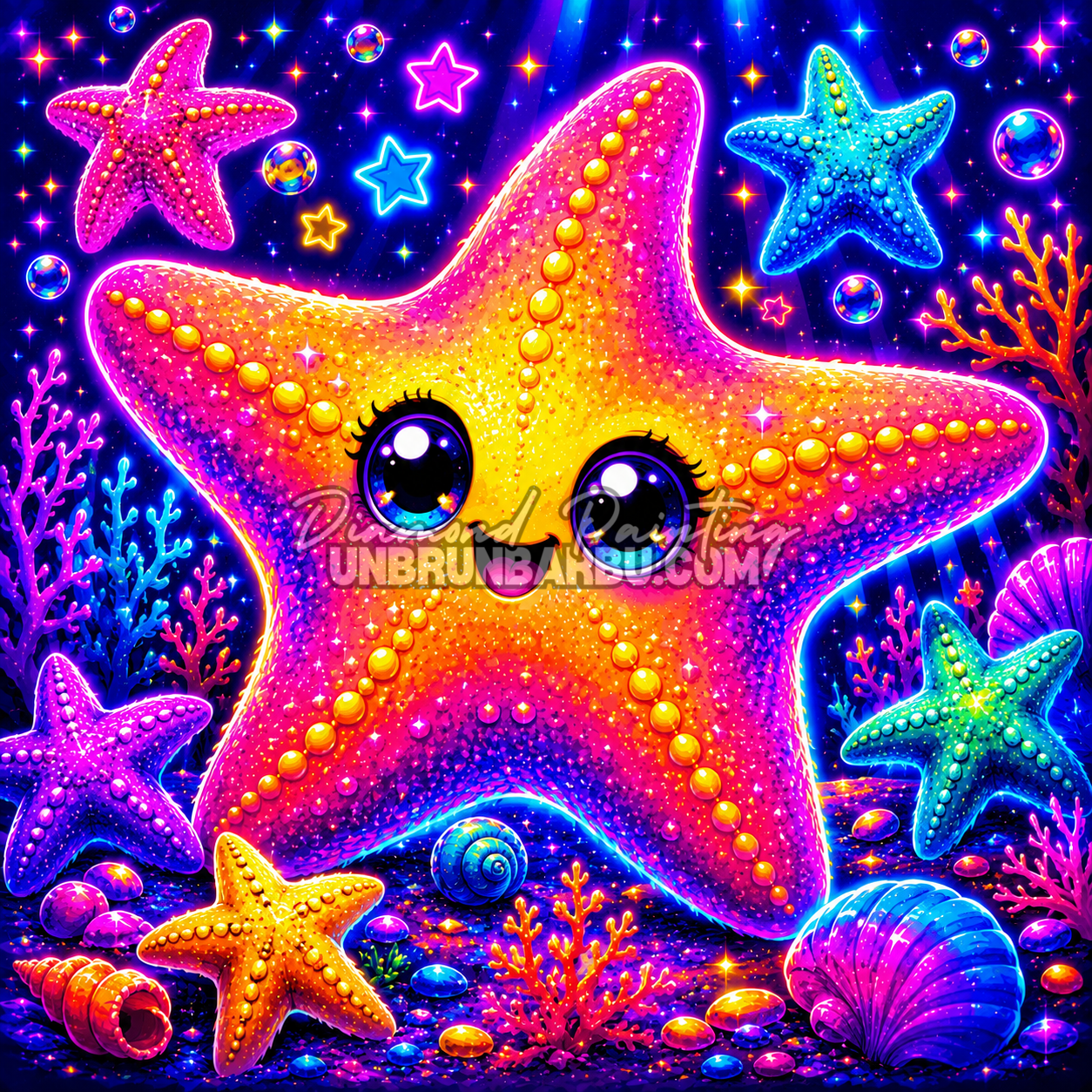 diamond painting etoile tresor des fonds marins 70x70 etoile de mer kawaii ocean colore