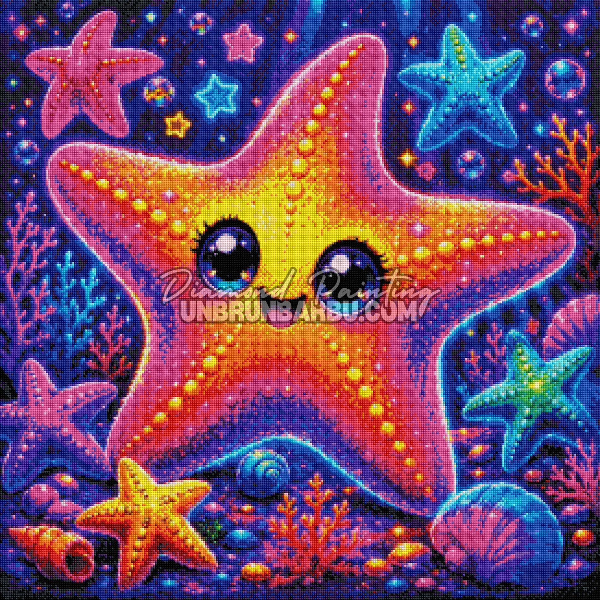 diamond painting etoile tresor des fonds marins 70x70 rendu diamante detaille ocean lumineux