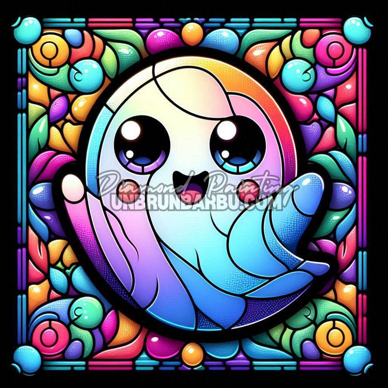 illustration fantome kawaii coloré diamond painting fond noir