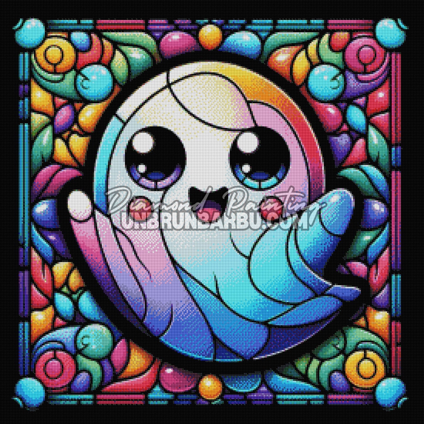 diamond painting fantome coloré rendu diamants brillants effet vitrail