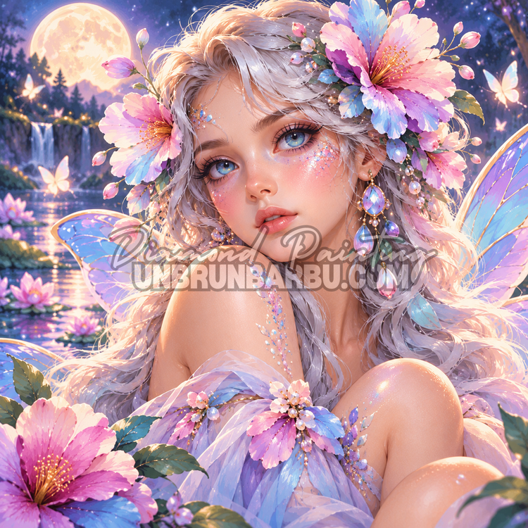 Diamond Painting – Fée aux Fleurs de Lune - 100x100 cm