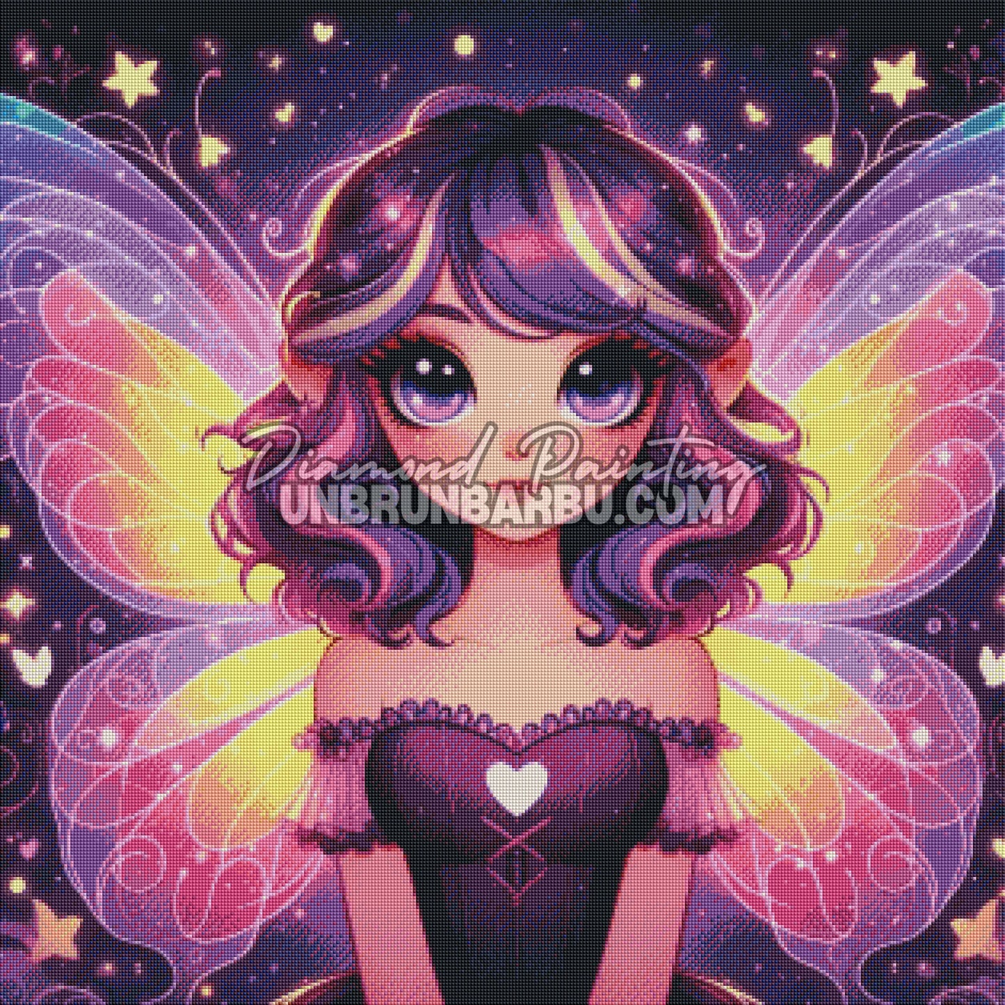 Rendu diamanté du Diamond Painting Fée des Étoiles Violettes 80x80 cm