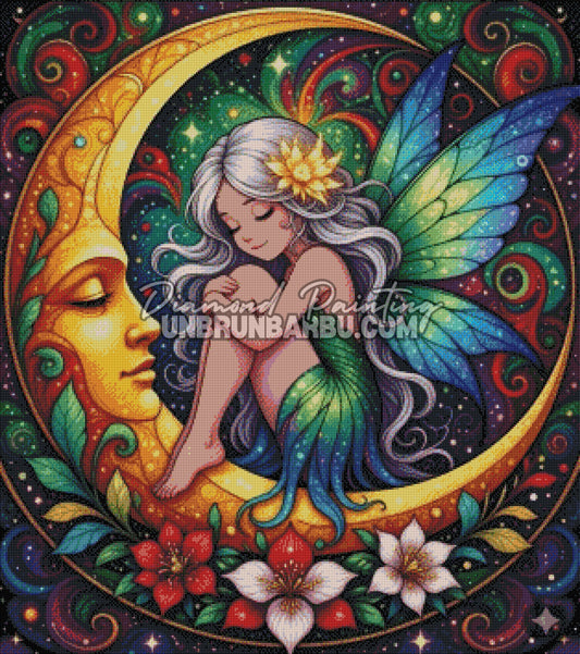 Rendu diamanté du Diamond Painting Fée des Rêves Lunaires 80x90 cm