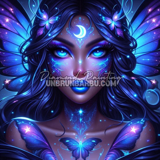 illustration fee lunaire yeux lumineux papillon style magique