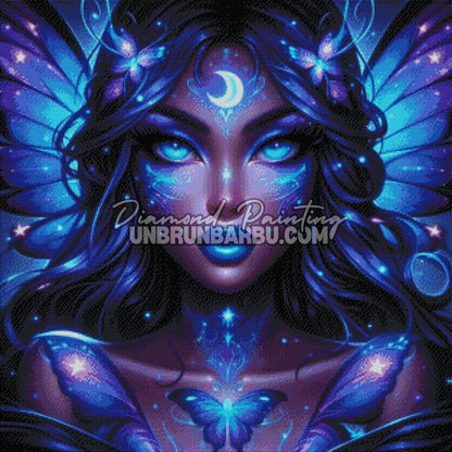 diamond painting fee lunaire rendu diamants effet lumineux bleu violet