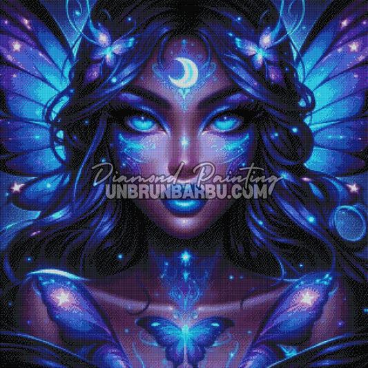 diamond painting fee lunaire rendu diamants effet lumineux bleu violet