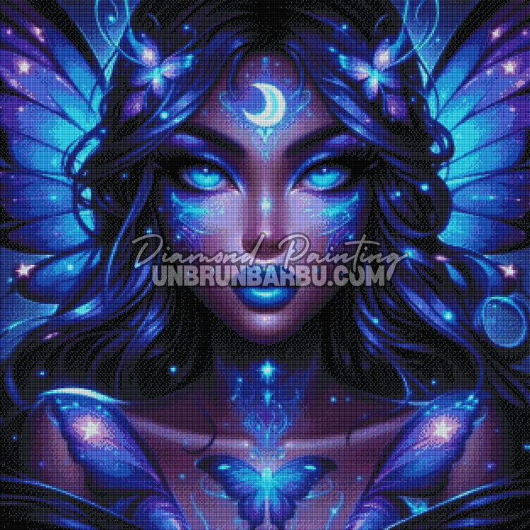 diamond painting fee lunaire rendu diamants effet lumineux bleu violet