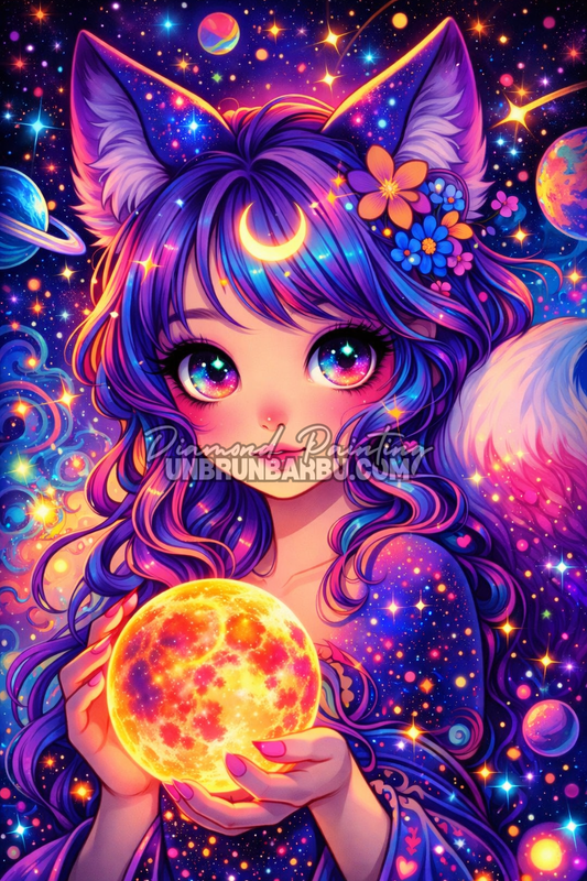 illustration diamond painting fee renard cosmique galaxie