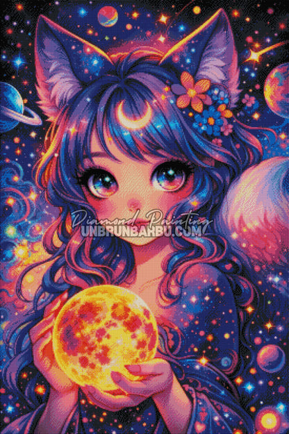 rendu diamond painting fee renard cosmique diamant