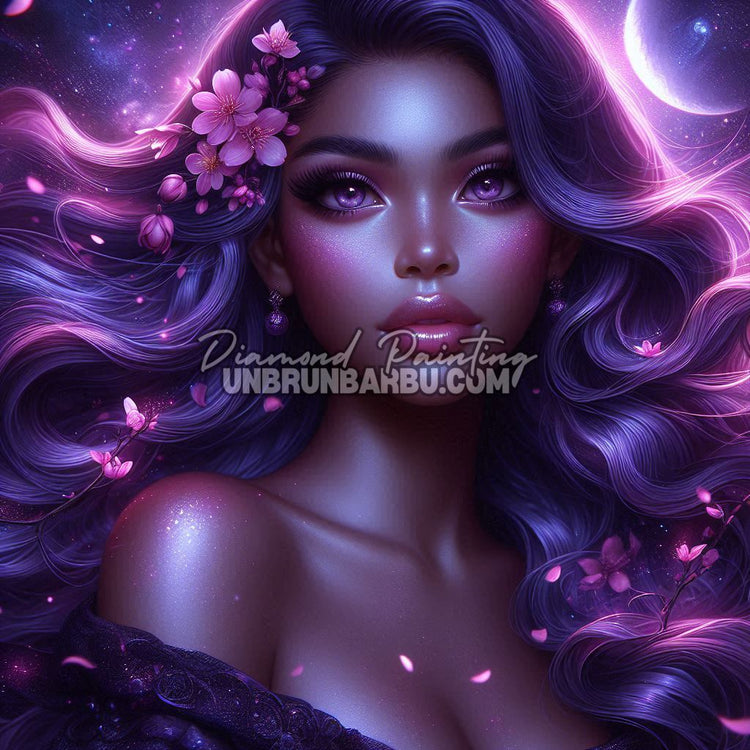 Diamond Painting – Beauté Stellaire au Regard Violet - 120x120 cm