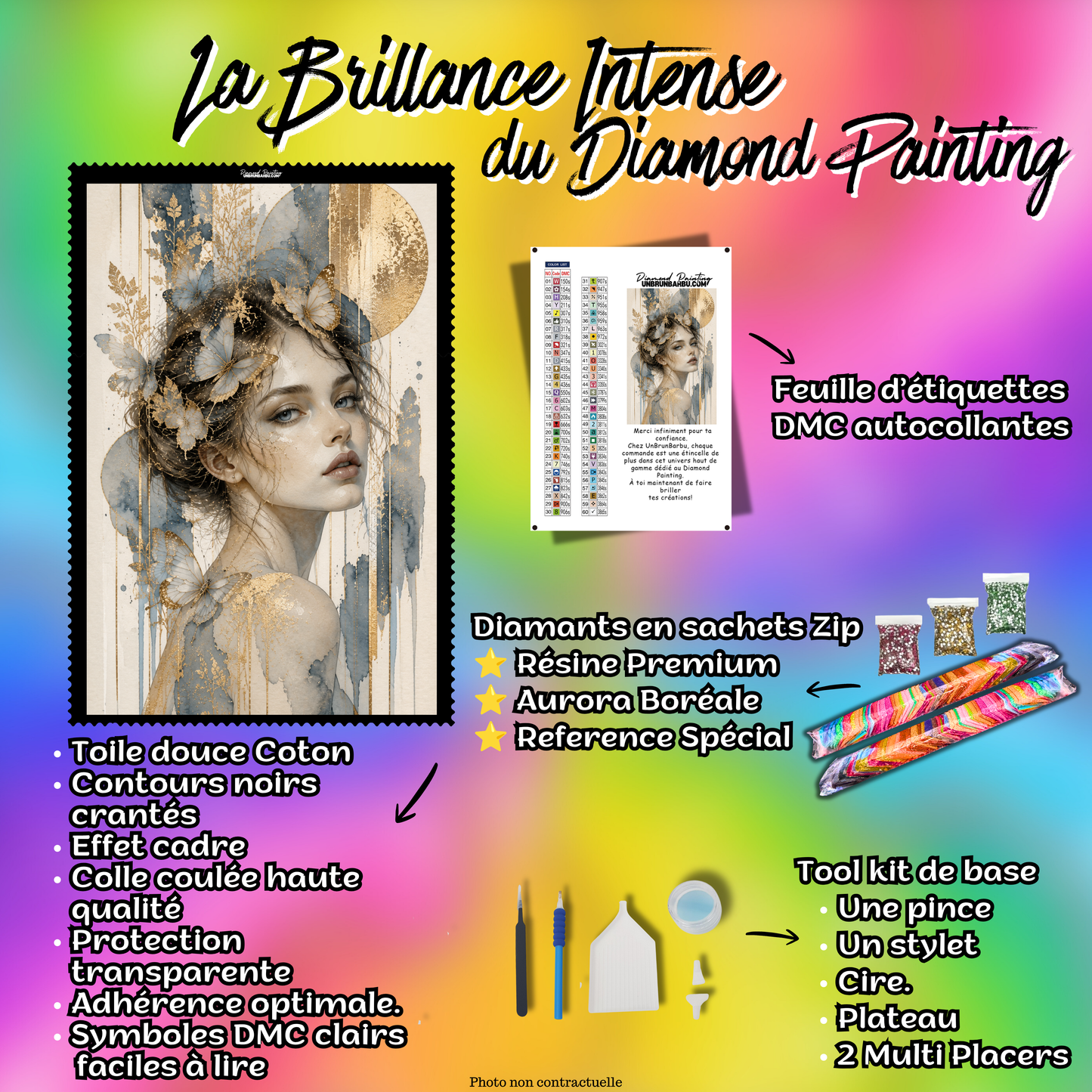 Kit complet Diamond Painting Femme Douceur de l’Or 60x110 cm avec toile coton, diamants Premium et accessoires