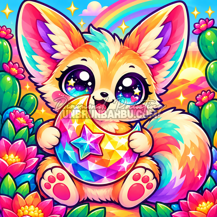 Diamond Painting – Le Fennec à la Lune Précieuse – 100 Cristaux - 60x60 cm