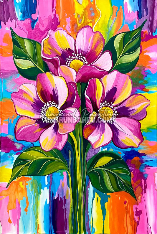 illustration diamond painting fleurs colorees abstrait