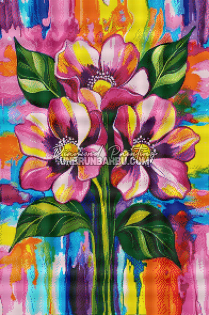 rendu diamond painting fleurs multicolores diamants