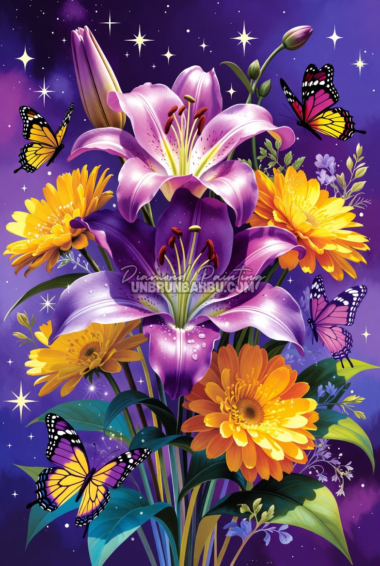 diamond painting fleurs or et pourpre 60x90 illustration principale