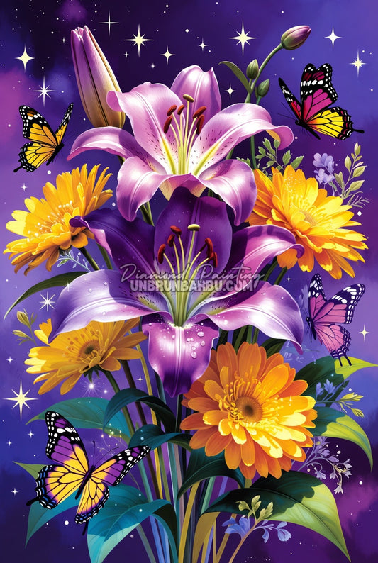 diamond painting fleurs or et pourpre 60x90 illustration principale