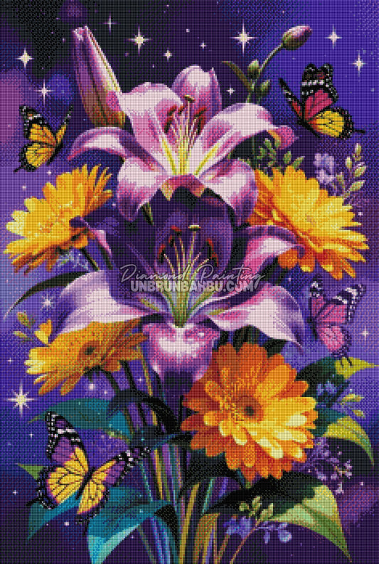 diamond painting fleurs or et pourpre 60x90 rendu diamante
